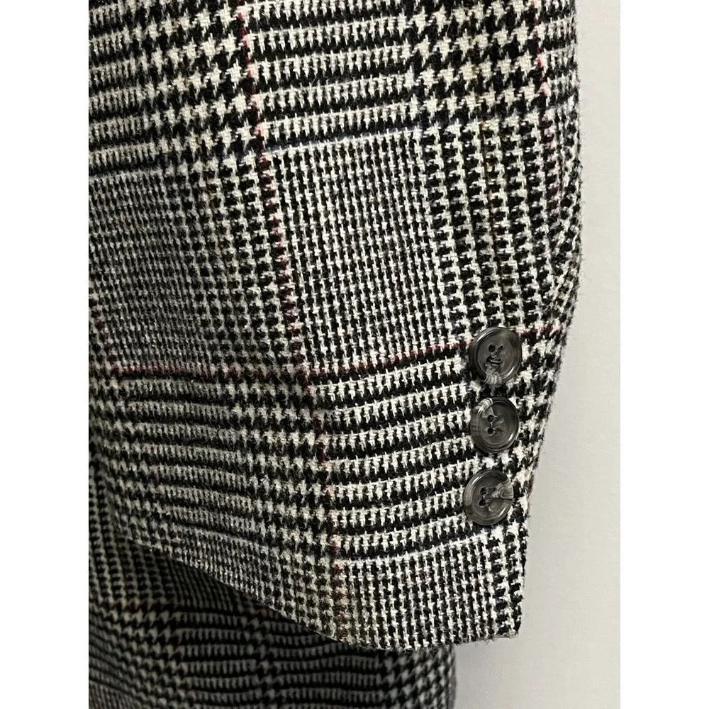 46L Towncraft Suit Jacket Sport Coat Blazer Mens Plaid Glen Check Grey Wool Blen